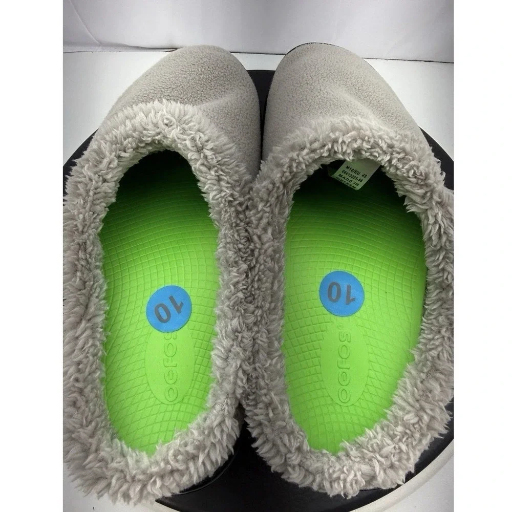 Oofos Oocoozie Mule Mens Size 10 Gray Sherpa Comfort Recovery Slip On Shoes NEW